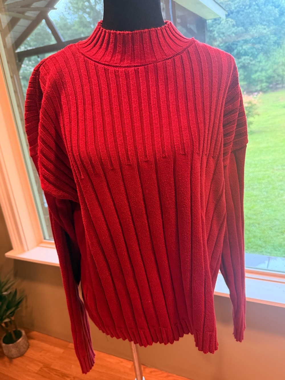 Preswick & Moore Heavy Cotton Red Ribbed Mock Neck Women’s Sweater Large
